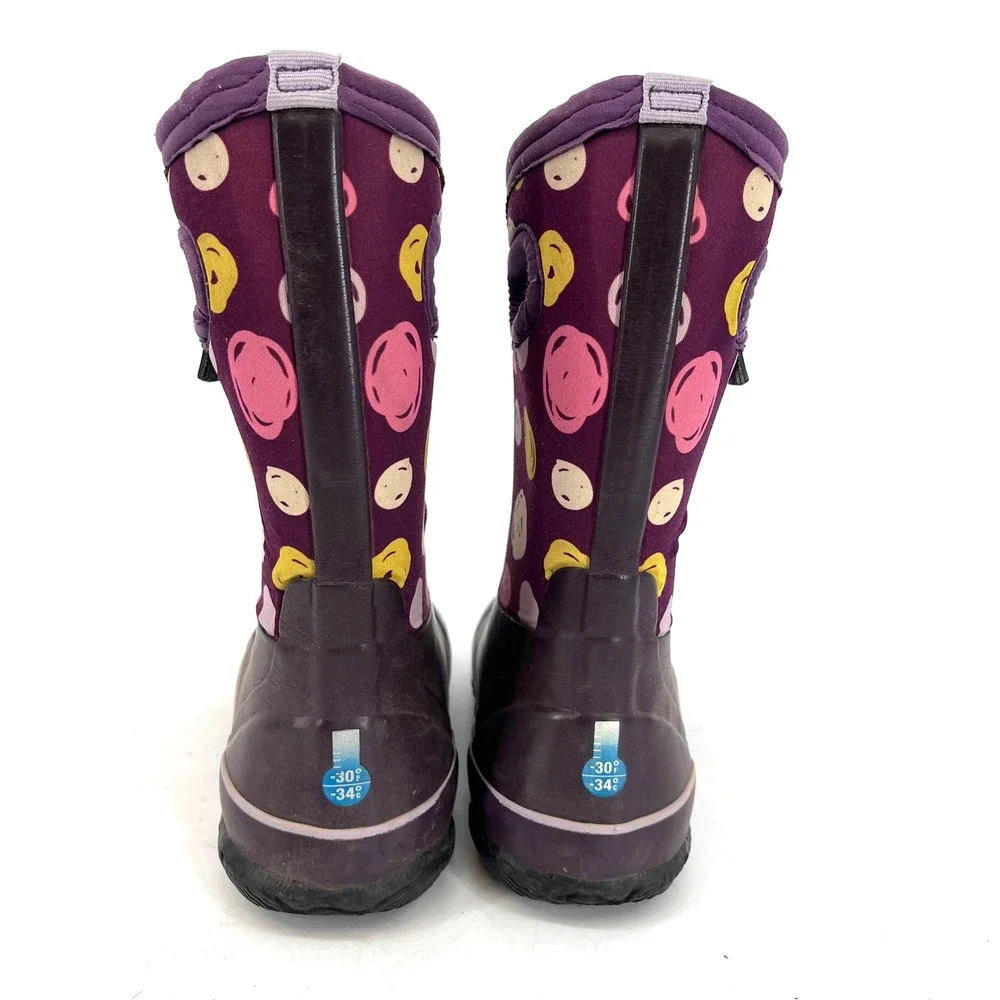 Bogs Kids Waterproof‎ Boots Purple Polka Dot Pull On Rain Boots Youth 1 EU 31